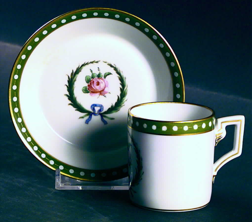 Princess Green  (Impero Shape) Flat Demitasse Cup & Saucer Set by Ginori 1735-1