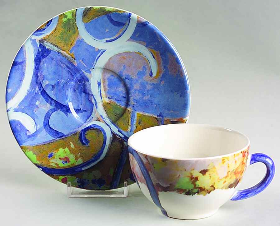 Chaise Bleu Flat Cup & Saucer Set by Faiencerie De Gien-1