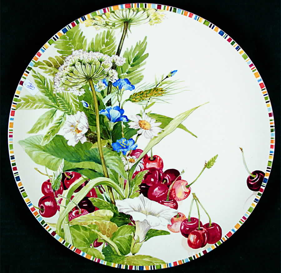 Cherry Cake Plate by Faiencerie De Gien-1