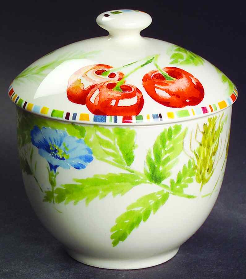 Cherry Sugar Bowl & Lid by Faiencerie De Gien-1