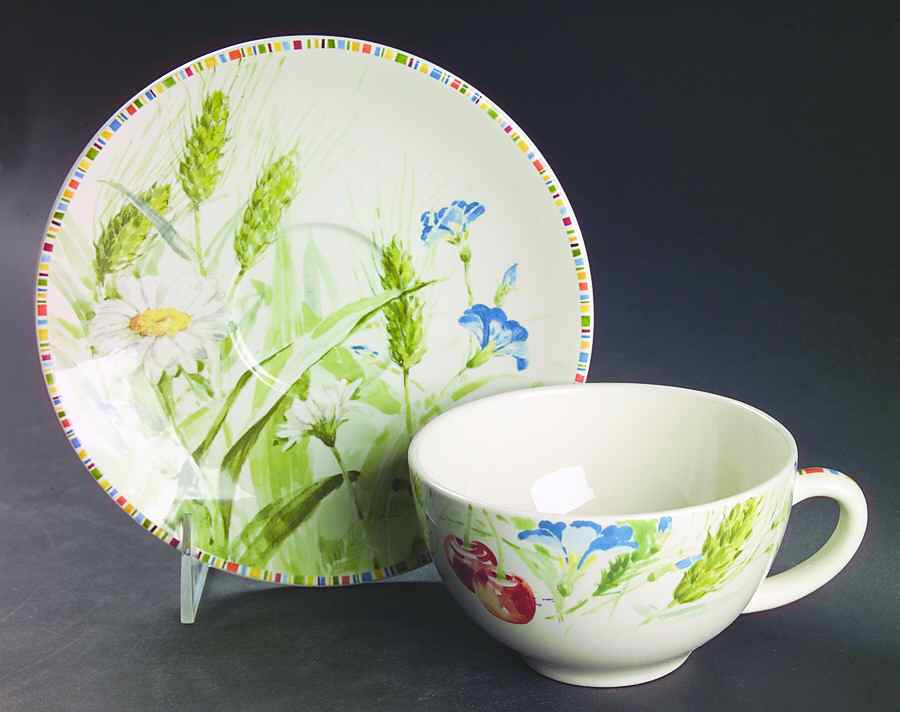 Cherry Breakfast Cup & Saucer Set by Faiencerie De Gien-1