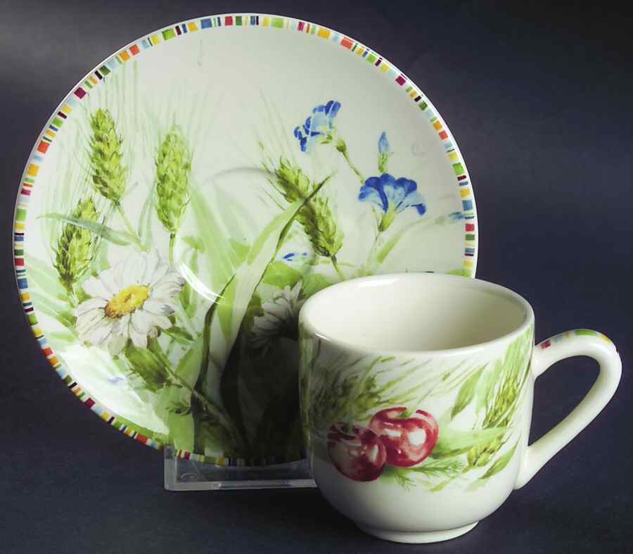 Cherry Flat Demitasse Cup & Saucer Set by Faiencerie De Gien-1