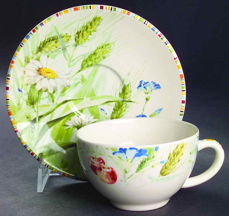 Cherry Flat Cup & Saucer Set by Faiencerie De Gien-1