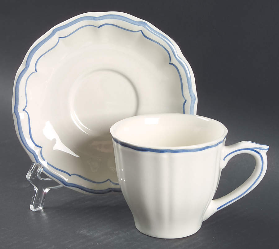 Filets Bleus (Blue) Flat Cup & Saucer Set by Faiencerie De Gien-1