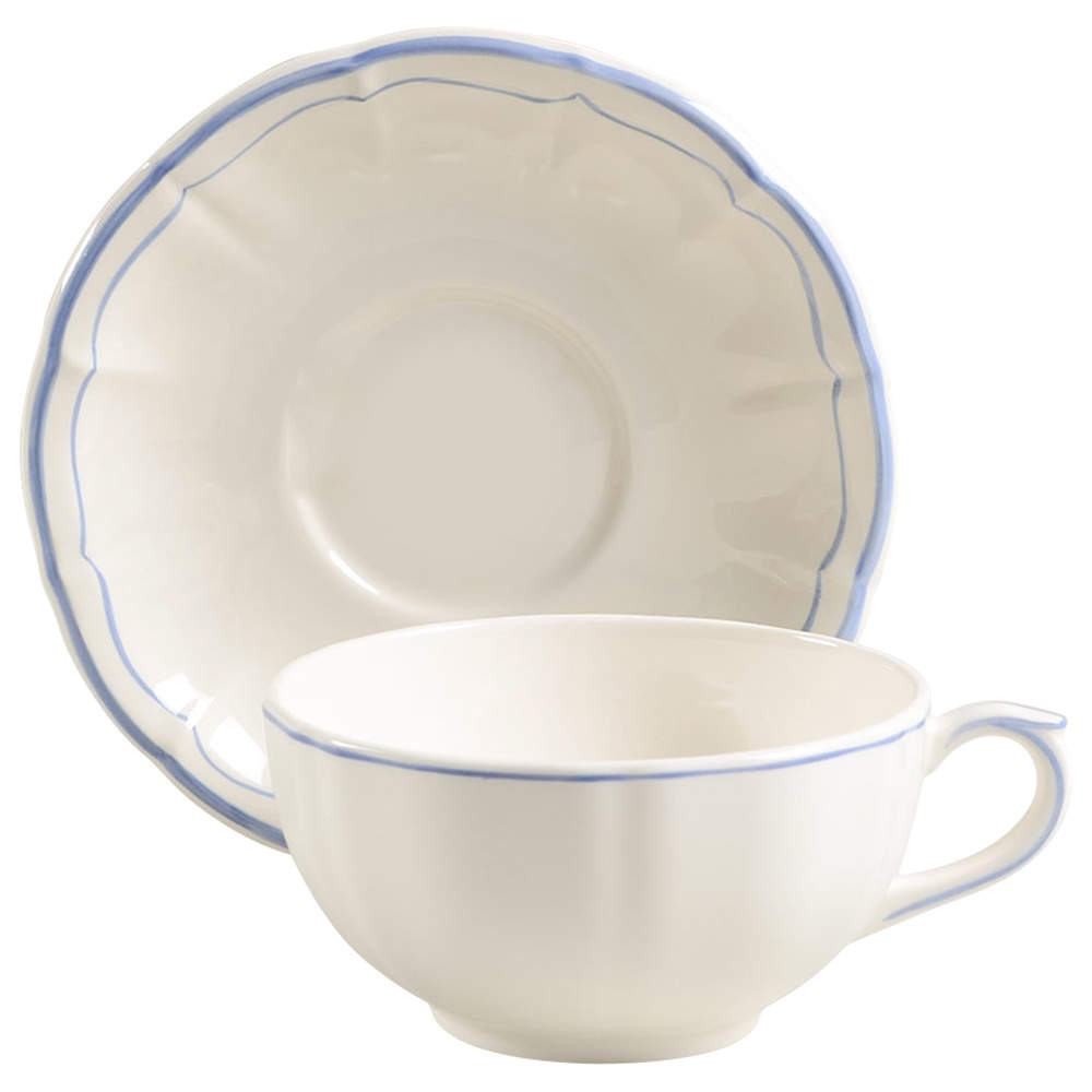 Filets Bleus (Blue) Breakfast Cup & Saucer Set by Faiencerie De Gien-1