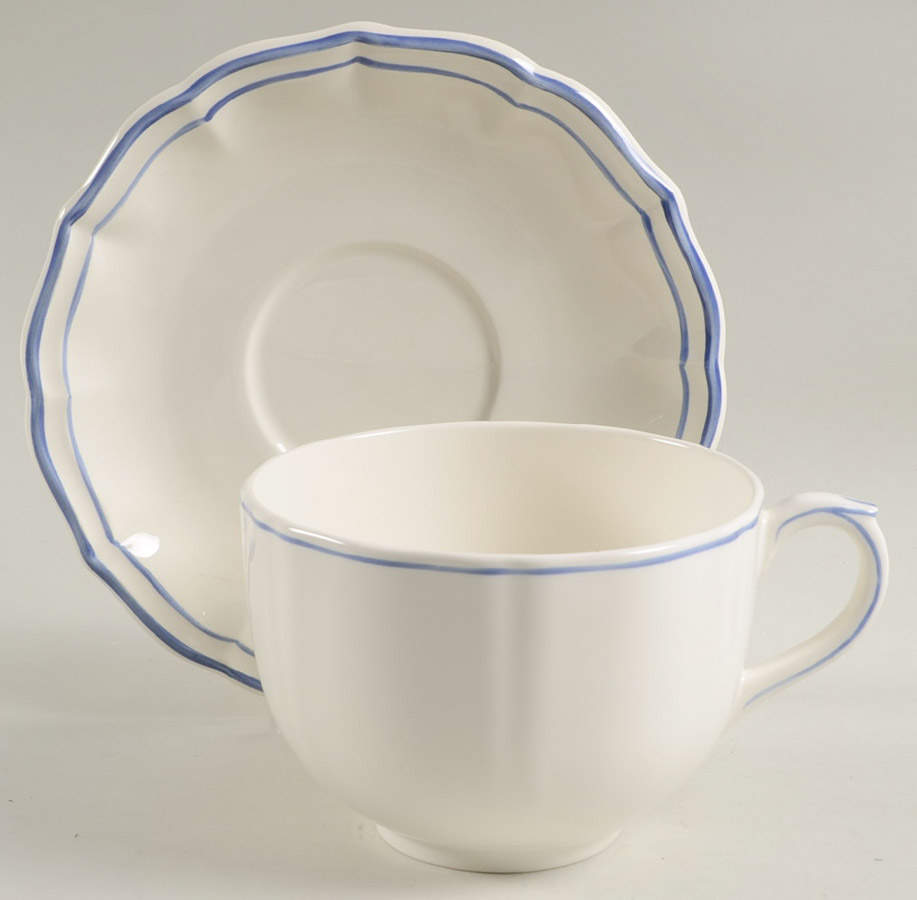 Filets Bleus (Blue) Jumbo Cup & Saucer Set by Faiencerie De Gien-1