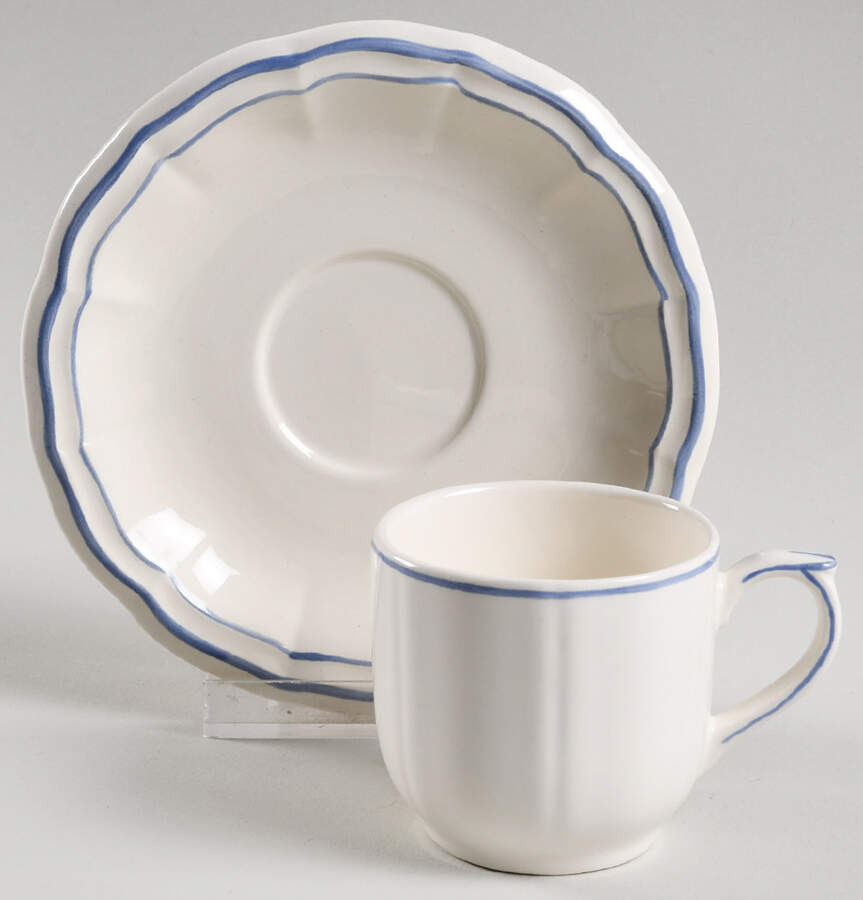 Filets Bleus (Blue) Flat Demitasse Cup & Saucer Set by Faiencerie De Gien-1