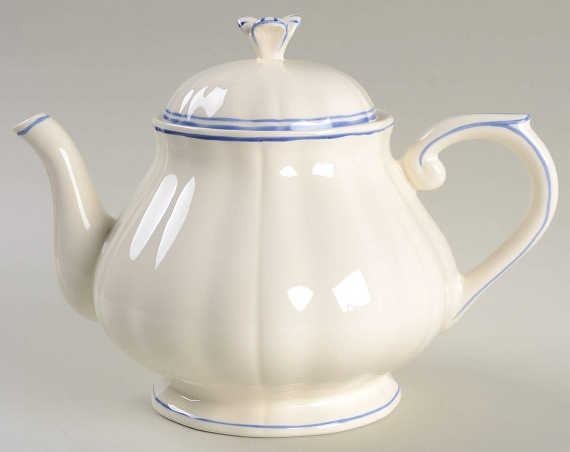 Filets Bleus (Blue) Teapot & Lid by Faiencerie De Gien-1