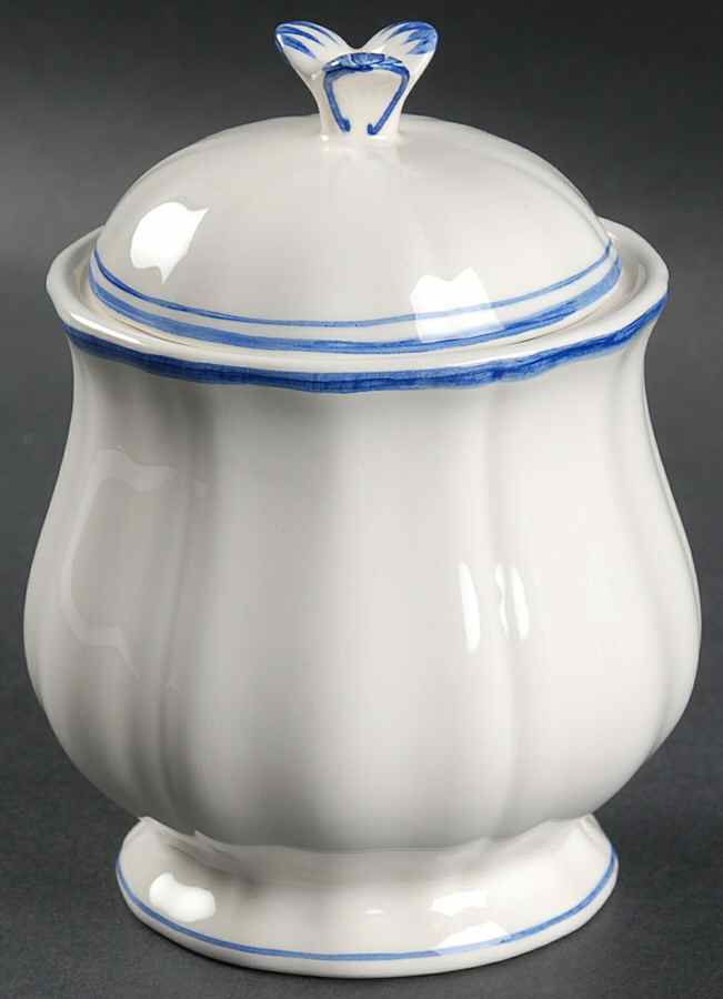 Filets Bleus (Blue) Sugar Bowl & Lid by Faiencerie De Gien-1