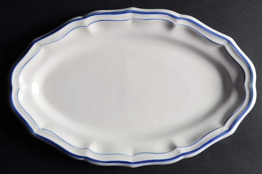 Filets Bleus (Blue) 15" Oval Serving Platter by Faiencerie De Gien-1