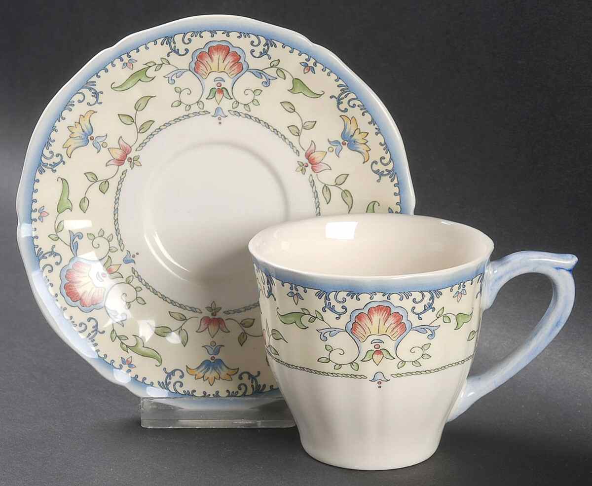 Marie Louise 3" Flat Cup & Saucer Set by Faiencerie De Gien-1