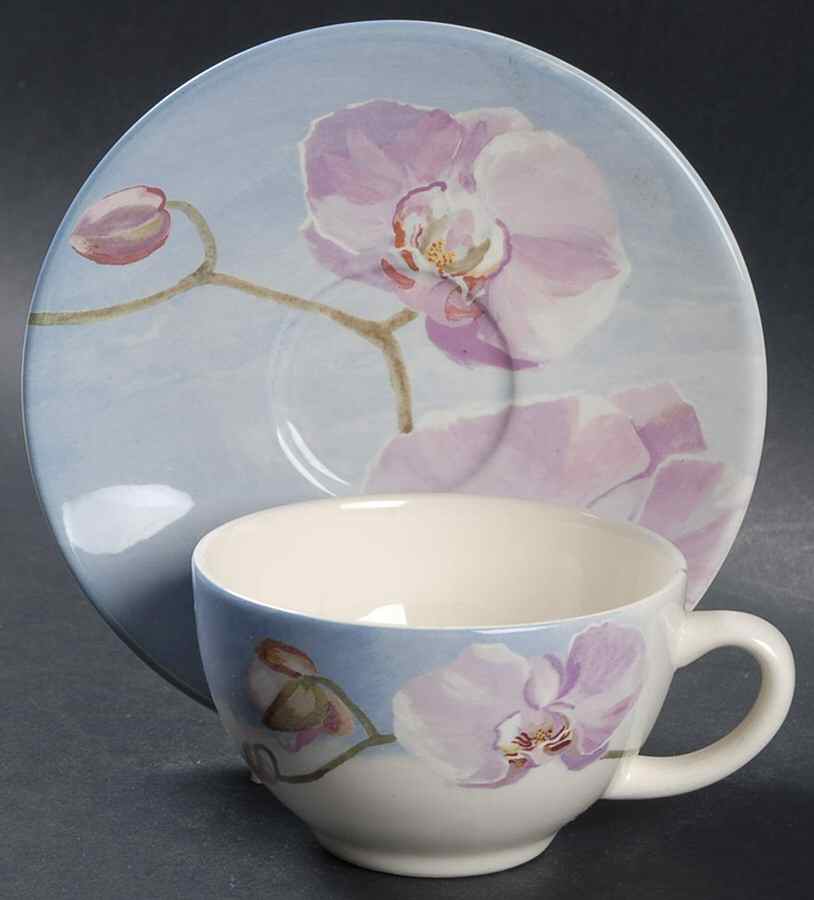 Orchidee Flat Cup & Saucer Set by Faiencerie De Gien-1