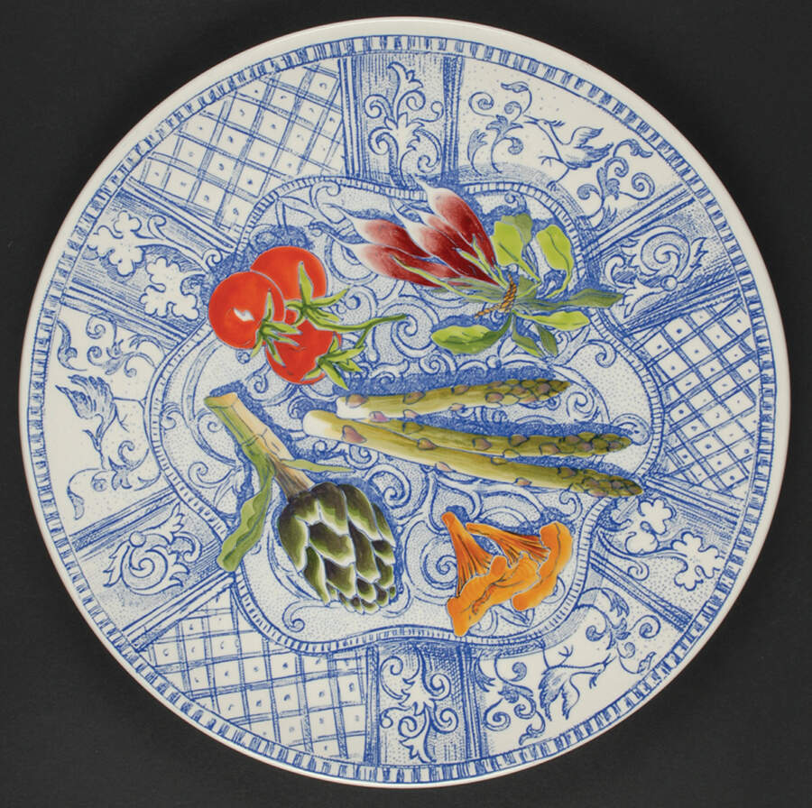 Jardin Bleu Handpainted Cake Plate by Faiencerie De Gien-1