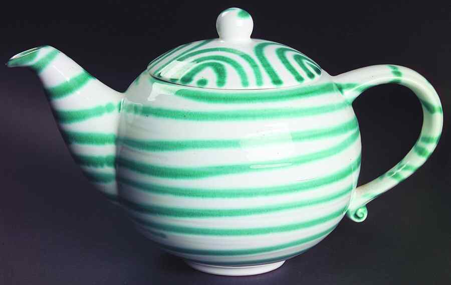 Green Stripe Forest Green (Coupe Shape) Teapot & Lid by Gmundner Austria-1