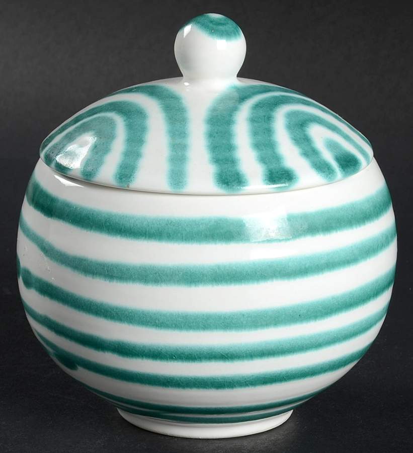Green Stripe Forest Green (Coupe Shape) Sugar Bowl & Lid by Gmundner Austria-1
