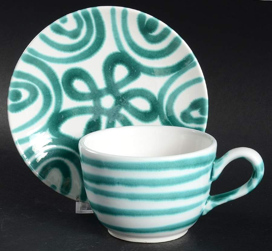 Green Stripe Forest Green (Coupe Shape) Flat Cup & Saucer Set by Gmundner Austria-1