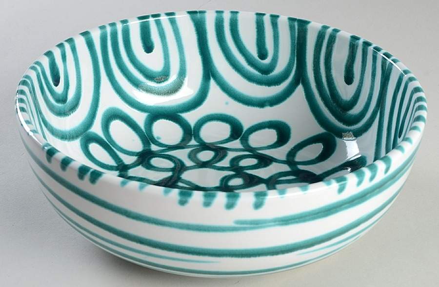 Green Stripe Forest Green (Coupe Shape) 9" Round Vegetable Bowl by Gmundner Austria-1
