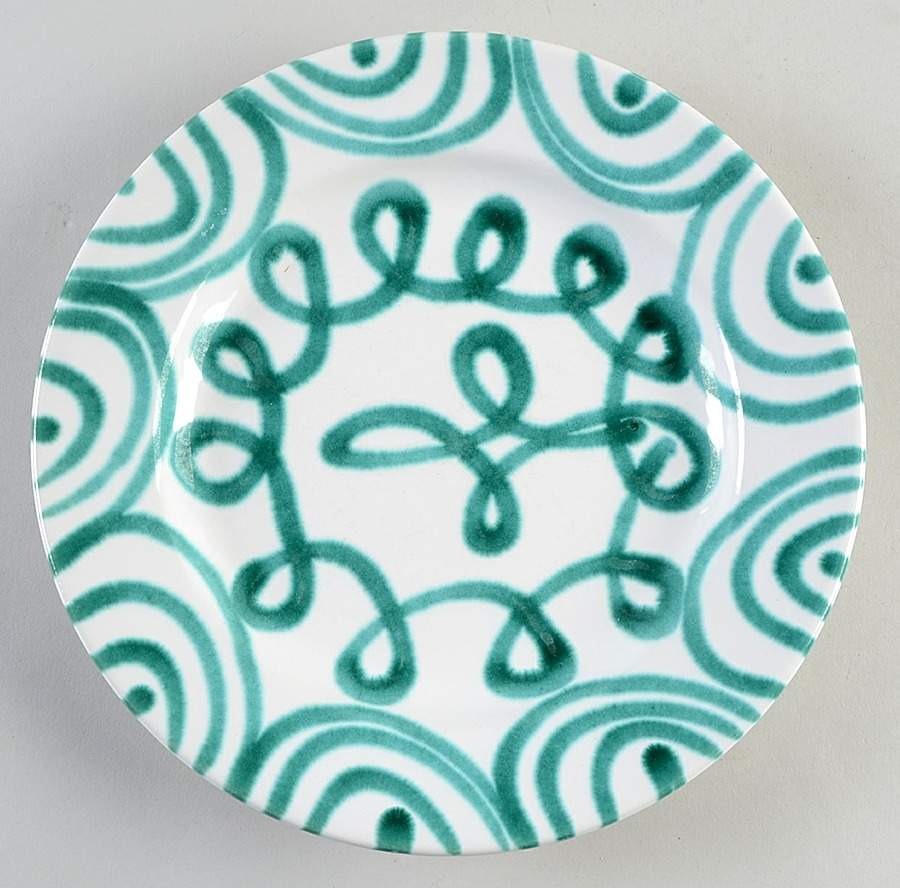 Green Stripe Forest Green (Coupe Shape) Luncheon Plate by Gmundner Austria-1
