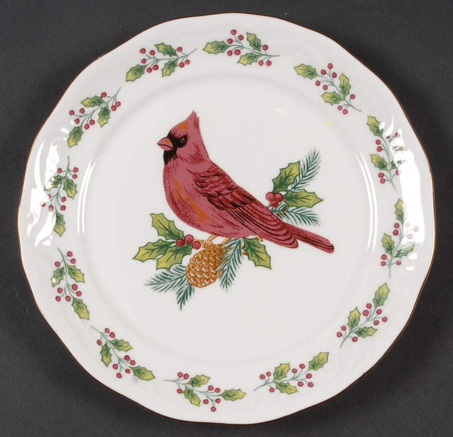 SONGBIRDS (GOLD TRIM & HOLLY) Bread & Butter Plate by Gibson Designs-1