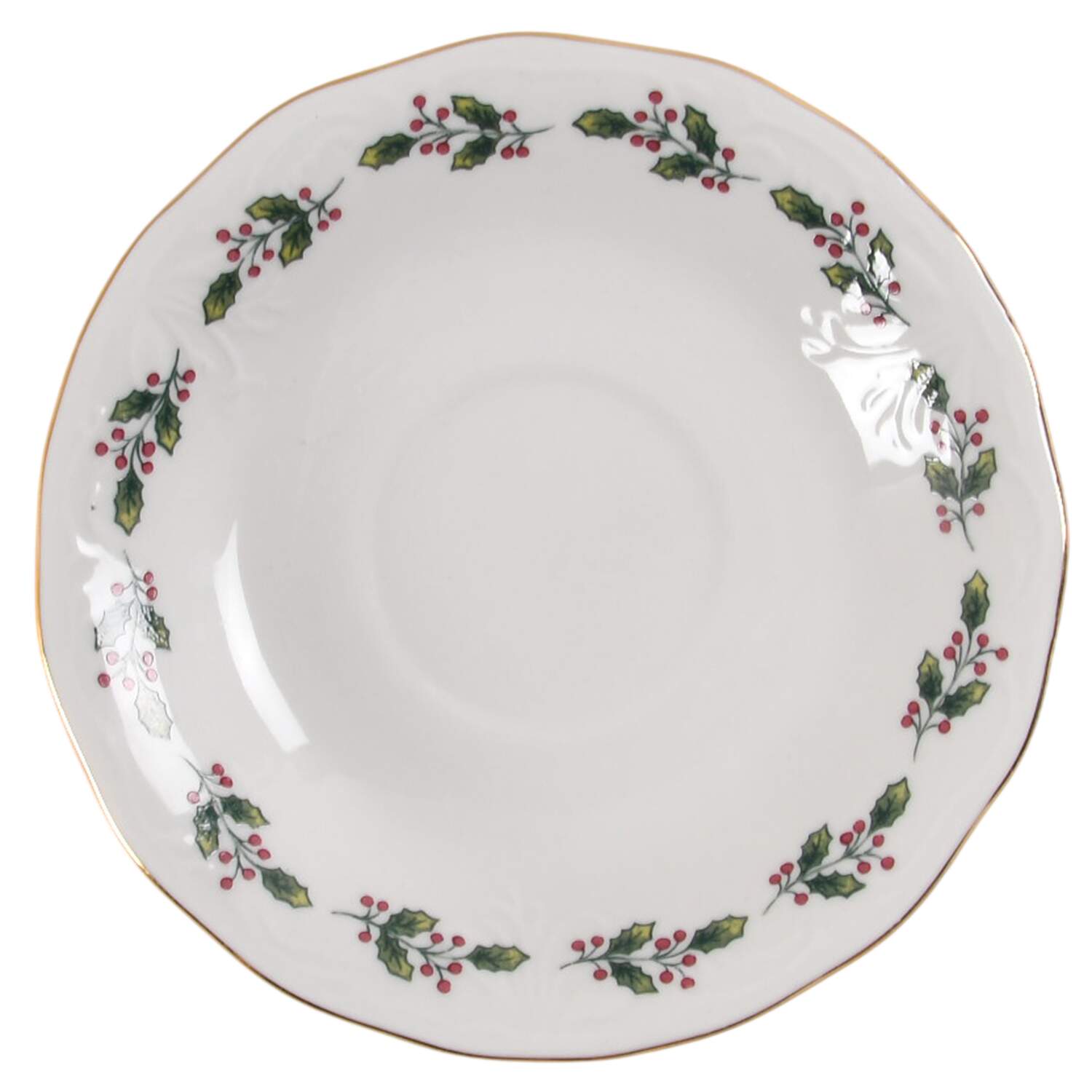 SONGBIRDS (GOLD TRIM & HOLLY) Saucer for Footed Cup by Gibson Designs-1