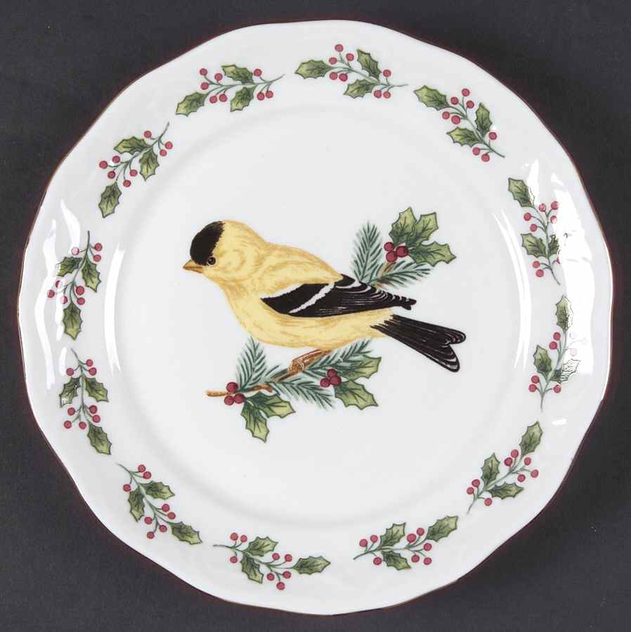 SONGBIRDS (GOLD TRIM & HOLLY) Bread & Butter Plate by Gibson Designs-1