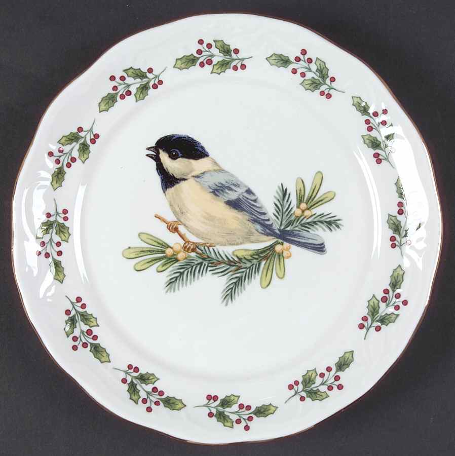 SONGBIRDS (GOLD TRIM & HOLLY) Bread & Butter Plate by Gibson Designs-1