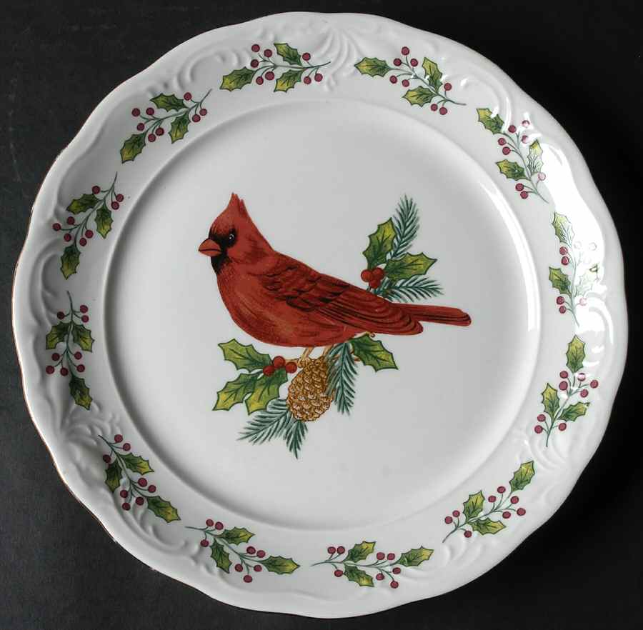 SONGBIRDS (GOLD TRIM & HOLLY) Dinner Plate by Gibson Designs-1
