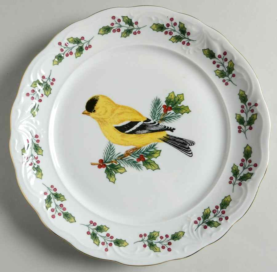 SONGBIRDS (GOLD TRIM & HOLLY) Dinner Plate by Gibson Designs-1