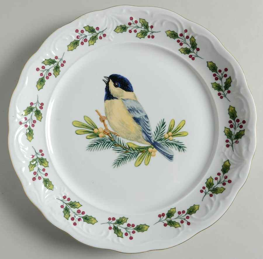 SONGBIRDS (GOLD TRIM & HOLLY) Dinner Plate by Gibson Designs-1