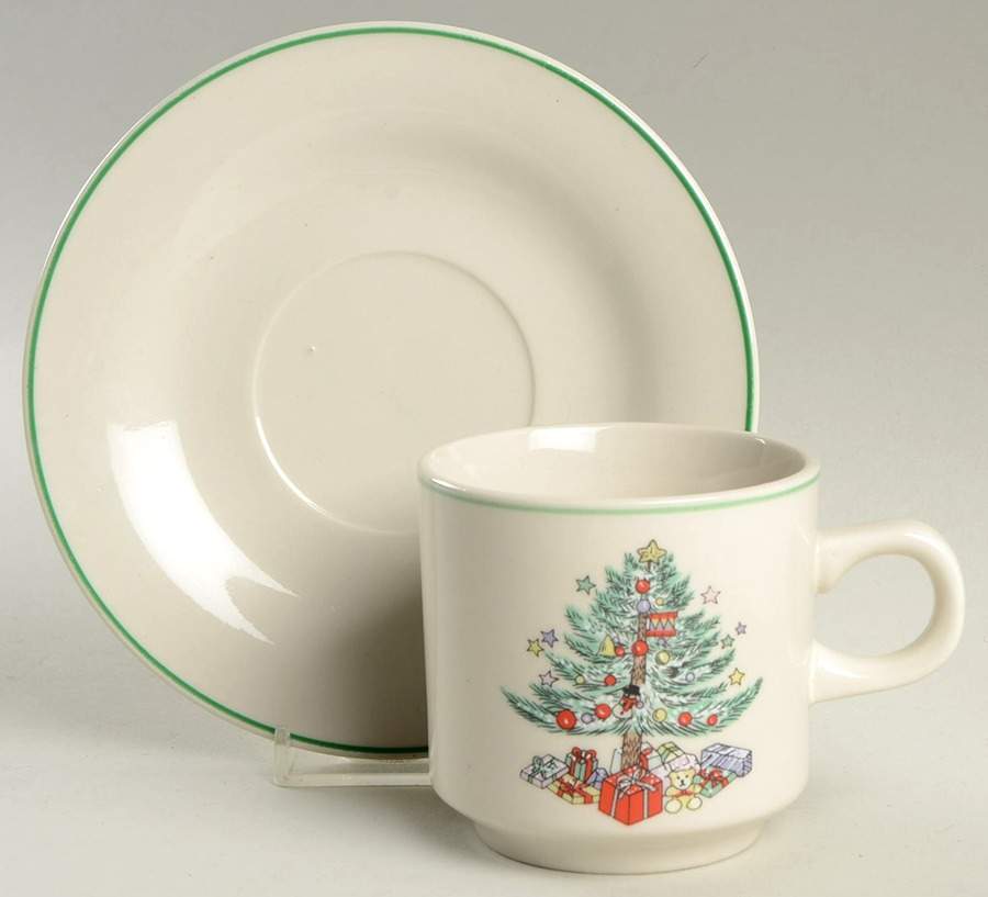 Christmas Memories Cream (Yellow Bear) Flat Cup & Saucer Set by Gibson Designs-1