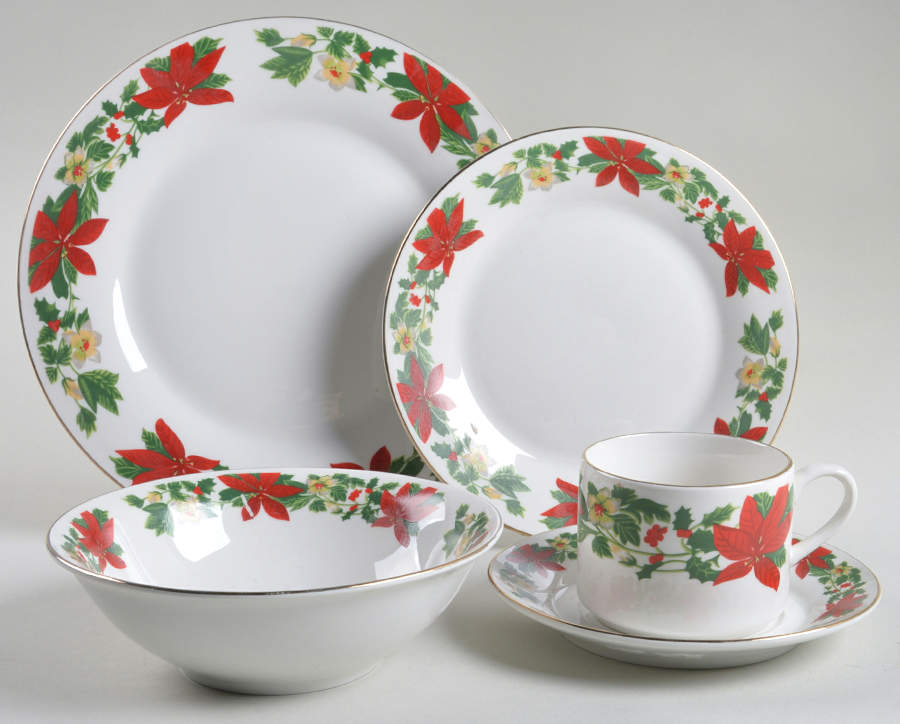 Poinsettia Holiday 5 Piece Place Setting by Gibson Designs-1