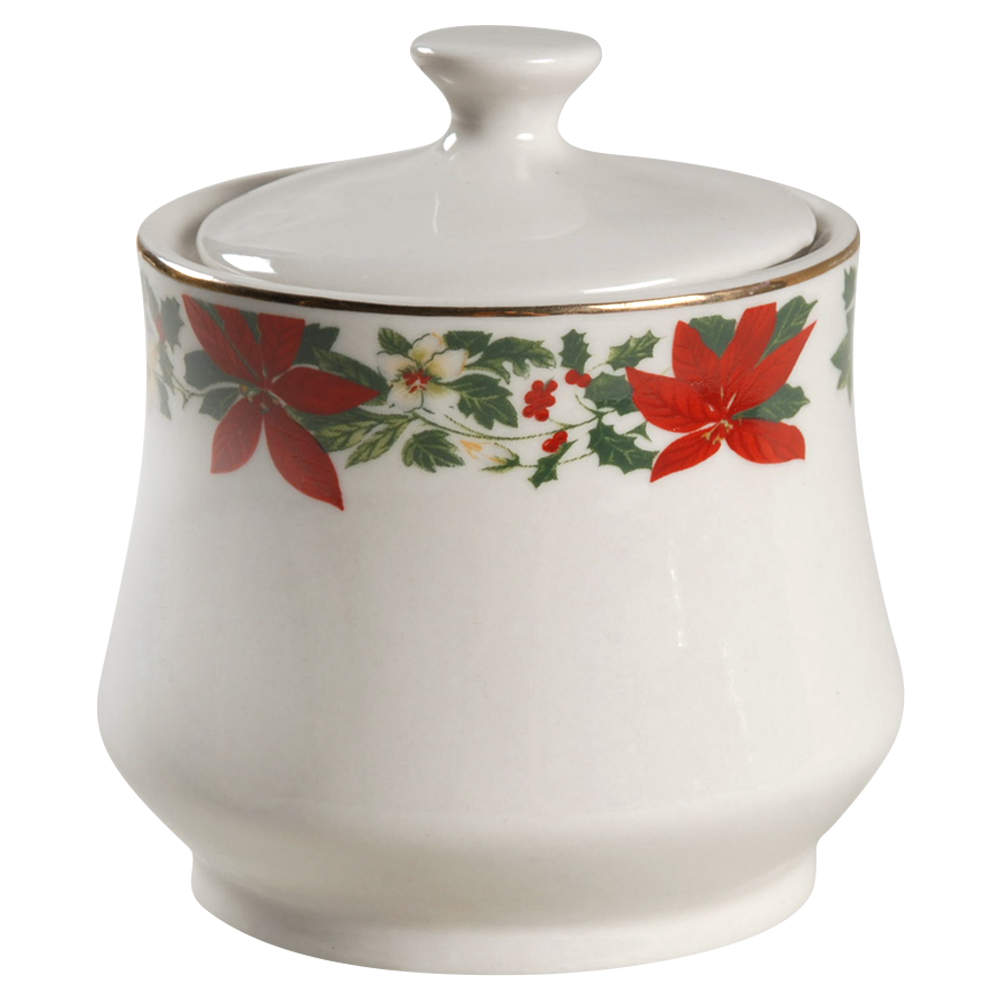 Poinsettia Holiday Sugar Bowl & Lid by Gibson Designs-1