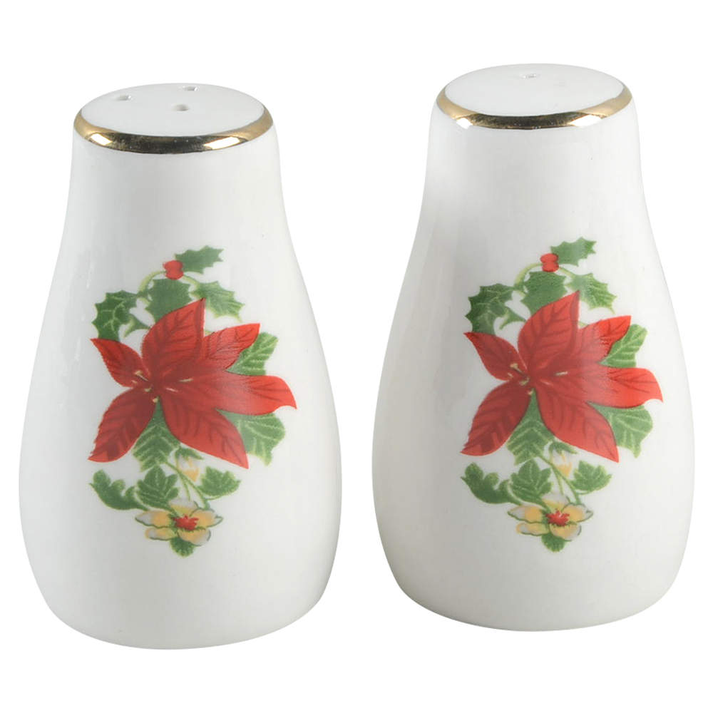 Poinsettia Holiday Salt & Pepper Set by Gibson Designs-1