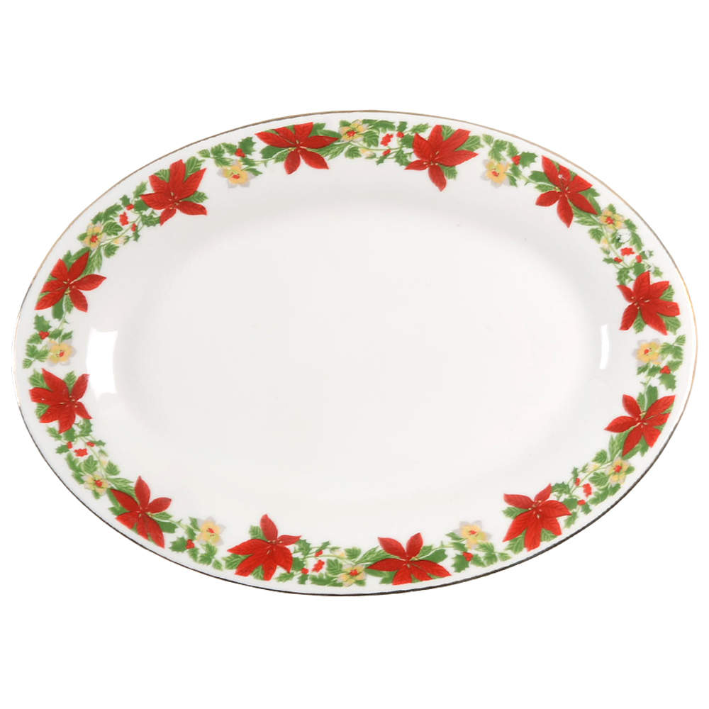 Poinsettia Holiday 12" Oval Serving Platter by Gibson Designs-1