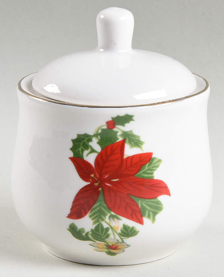 Poinsettia Holiday Sugar Bowl & Lid by Gibson Designs-1