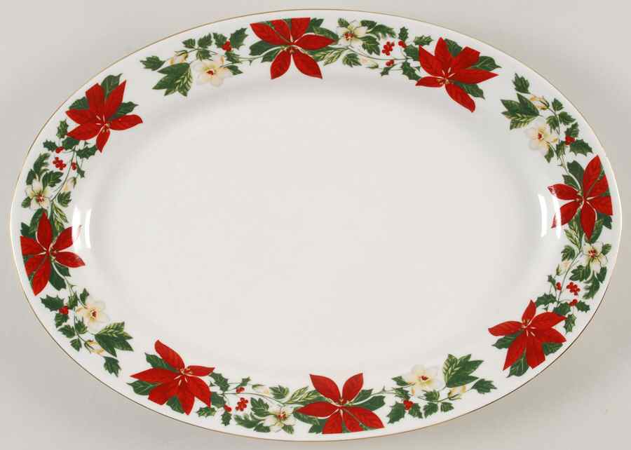 Poinsettia Holiday 14" Oval Serving Platter by Gibson Designs-1