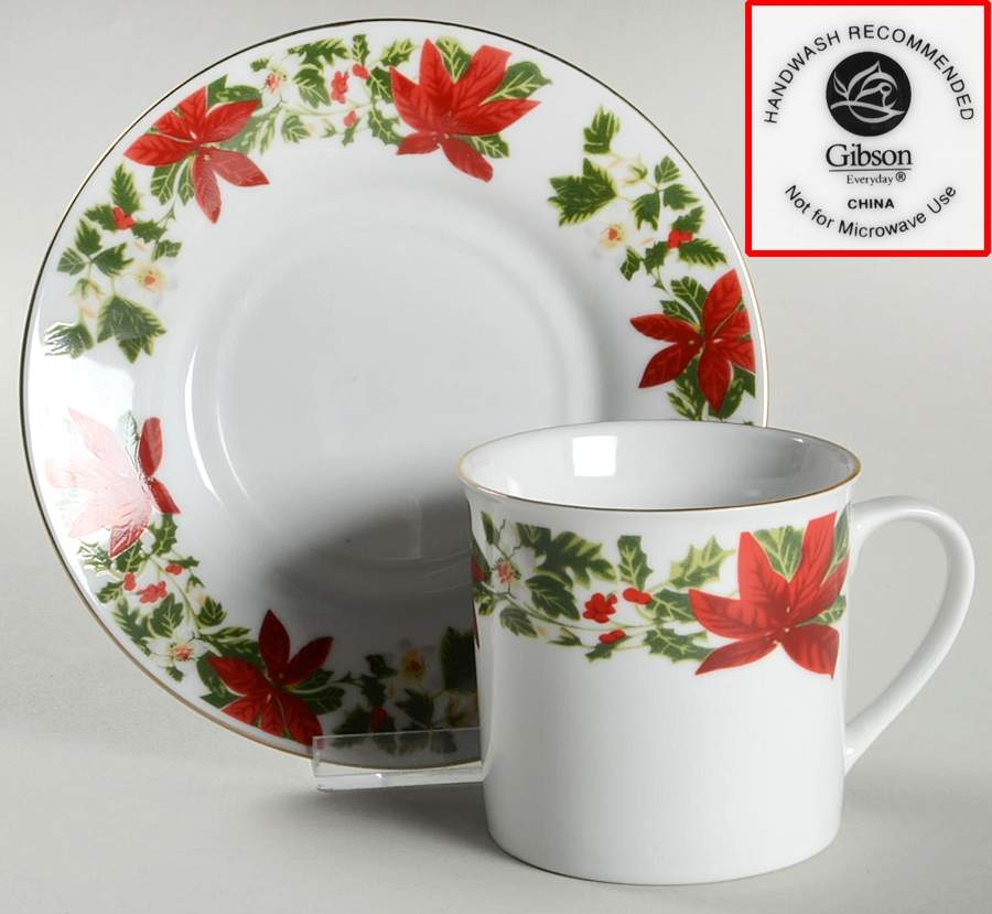 Poinsettia Holiday Flat Cup & Saucer Set by Gibson Designs-1
