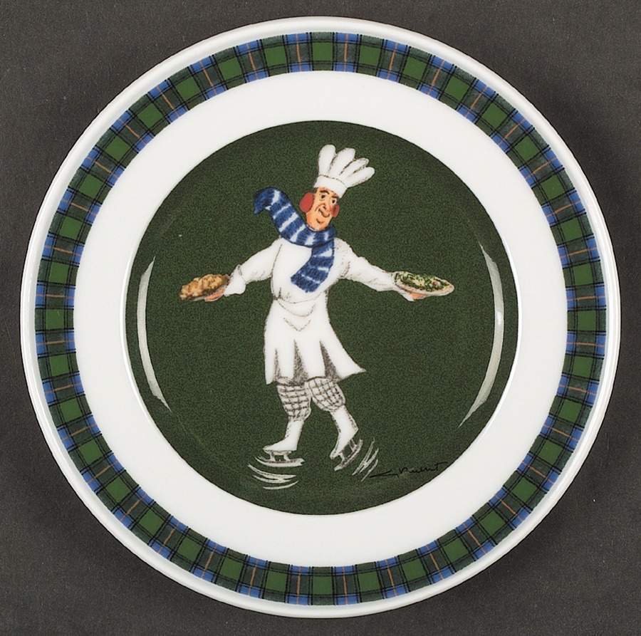 Skating Chefs (Green Tartan Band) Bread & Butter Plate by Guy Buffet-1