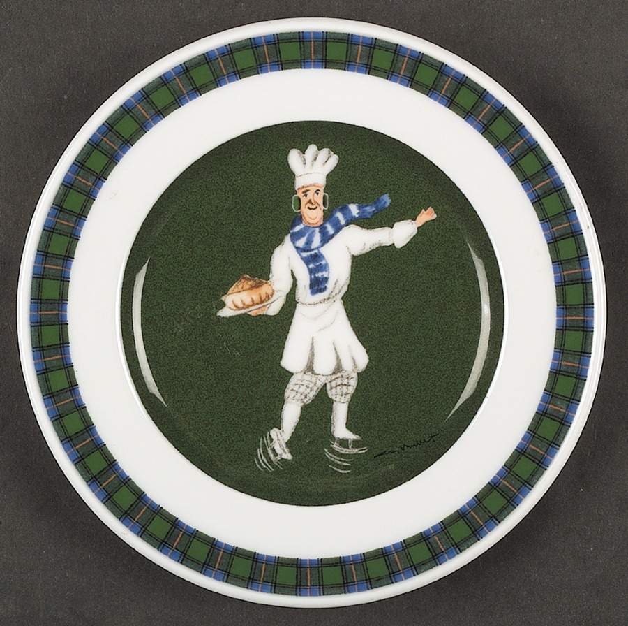 Skating Chefs (Green Tartan Band) Bread & Butter Plate by Guy Buffet-1