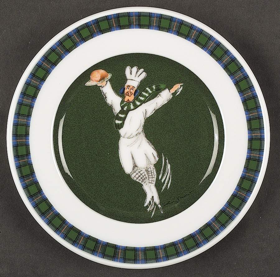 Skating Chefs (Green Tartan Band) Bread & Butter Plate by Guy Buffet-1