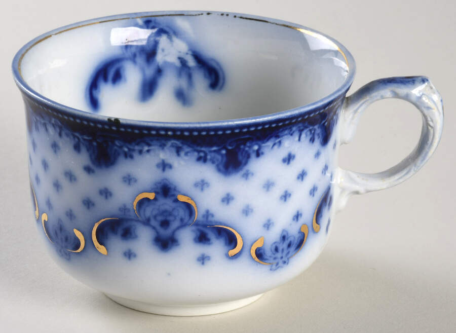 Keele (Flow Blue, Gold Accent) Flat Cup by Grindley-1
