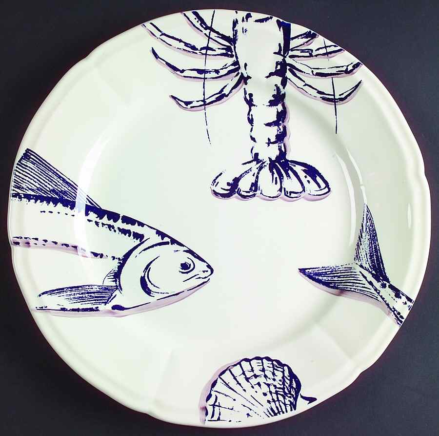 Ocean Blue (Bleu) Dinner Plate by Faiencerie De Gien-1