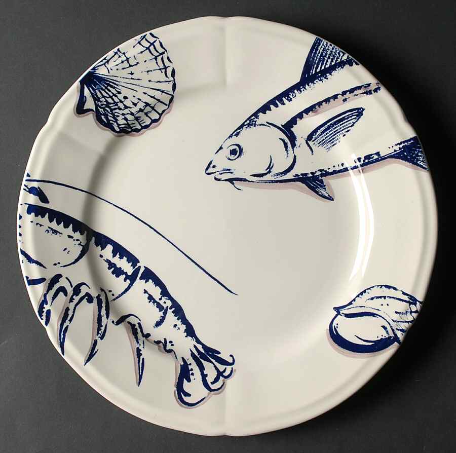 Ocean Blue (Bleu) Dinner Plate by Faiencerie De Gien-1