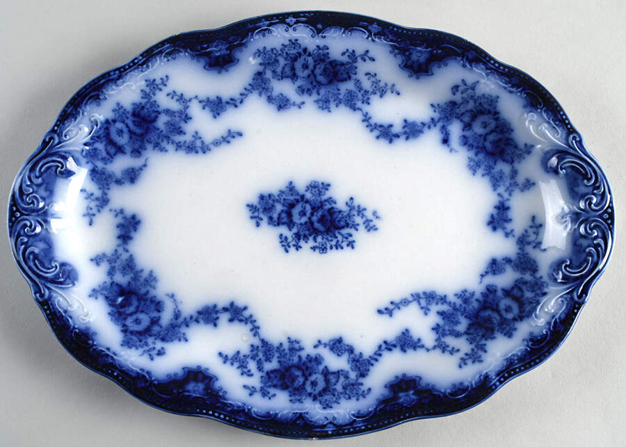 Florida (Flow Blue, No Trim) 14" Oval Serving Platter by Grindley-1