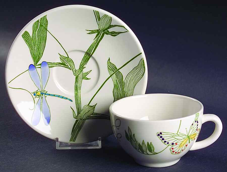 Libellules Flat Cup & Saucer Set by Faiencerie De Gien-1
