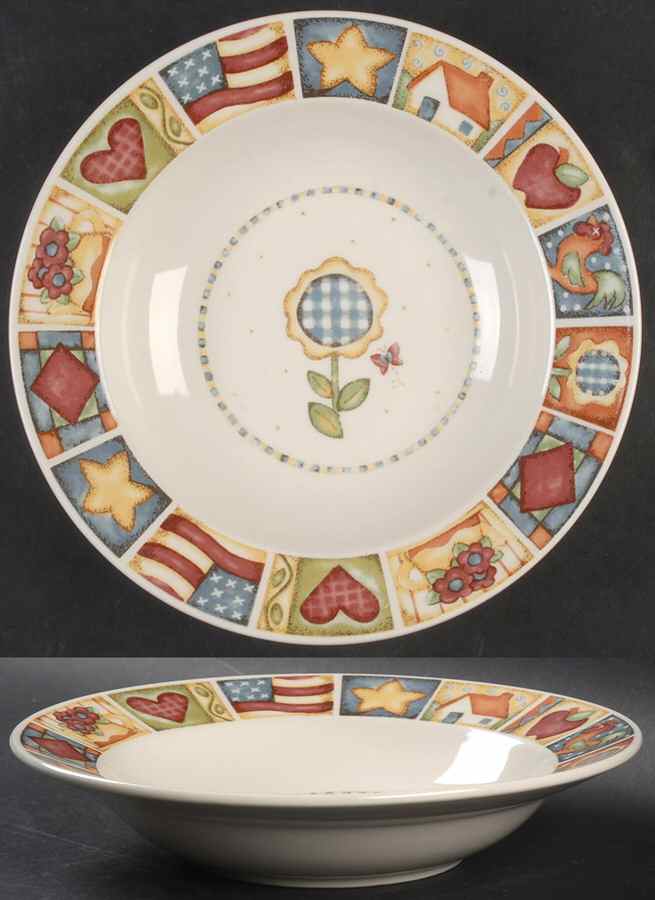 Patchwork Large Rim Soup Bowl by Gibson Designs-1