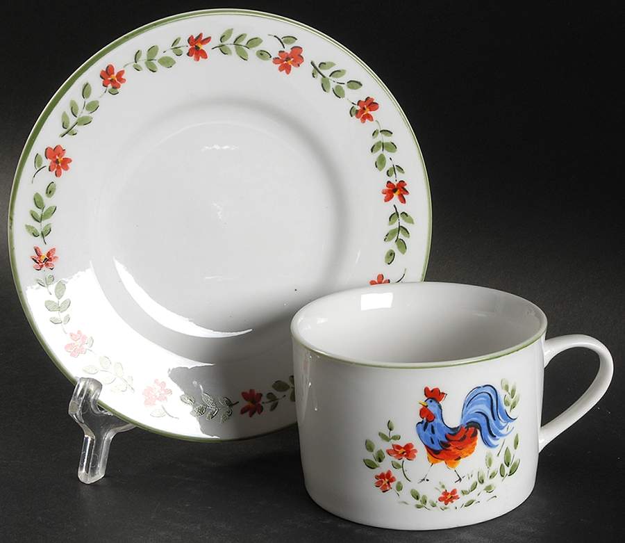 ROOSTER WALK Flat Cup & Saucer Set by Gibson Designs-1