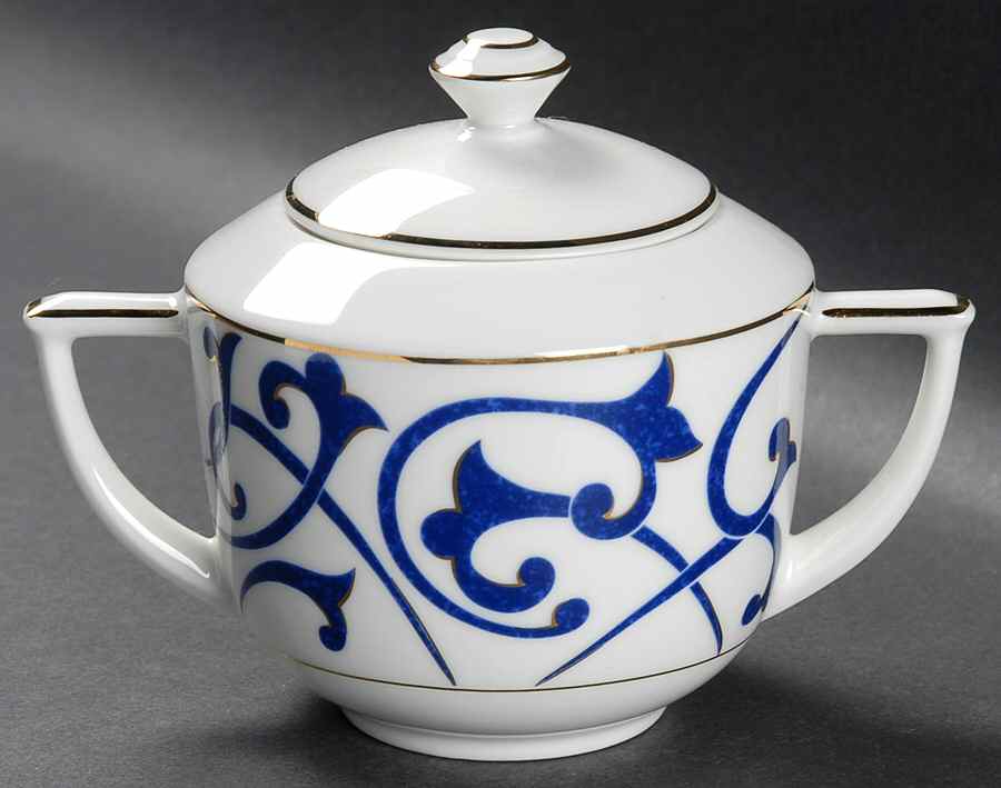 Odessa Bleu Sugar Bowl & Lid by Guy Degrenne-1