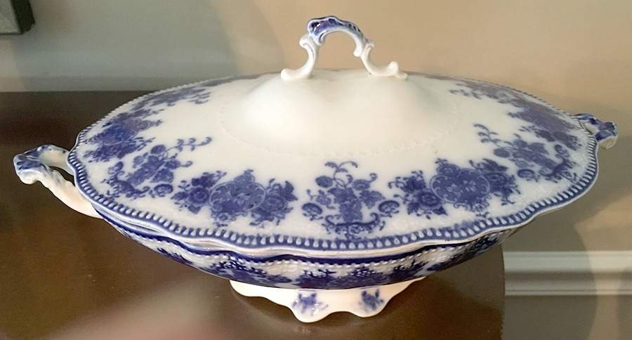 Clarence (Flow Blue, No Gold) Oval Covered Vegetable by Grindley-1