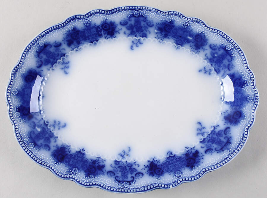 Clarence (Flow Blue, No Gold) 12" Oval Serving Platter by Grindley-1